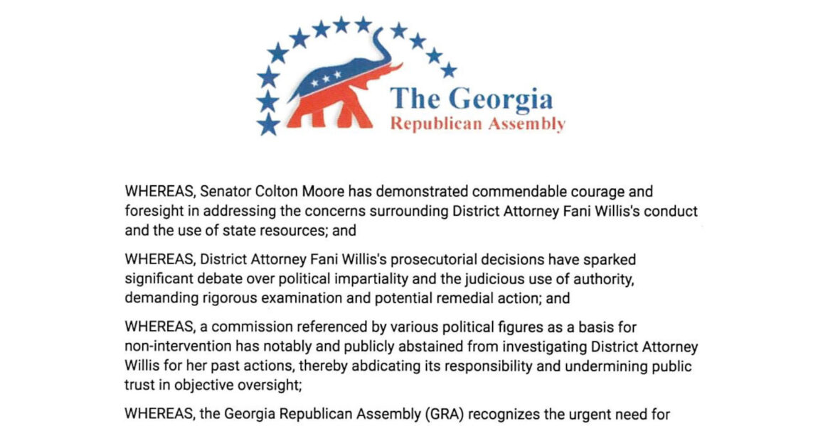 GRA Resolution Honors Sen. Colton Moore for Leadership on Accountability of D.A. Fani Willis